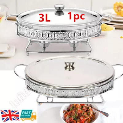 Buy Glass Pan Plates Buffet Server Chafing Dish Food Warmer W/ Lid Silver • 33.55£