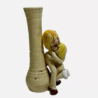 Buy Vintage Clay Pottery Bud Vase Hugging Mom And Child 70's ? ** • 9.61£