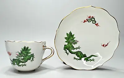 Buy Vintage German Meissen Green Ming Dragon Porcelain Coffee Cup Saucer Set 1st.Q • 160.49£