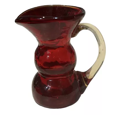 Buy Hand Blown Red Amberina Crackle Glass Pitcher Vase Small • 9.16£