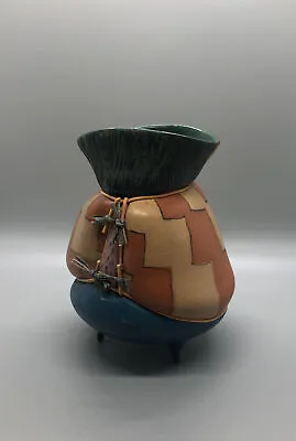 Buy Funky Eclectic Clay Vase Hand Painted 7x5 Signed Ceramic Pottery Glaze Mix Foot • 158.89£