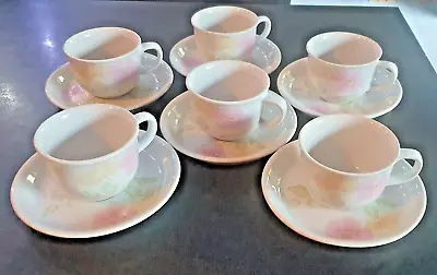 Buy Vintage Set Of 6 Collectible Poole Pottery Peony Flower Tea Cups And Saucers • 23£