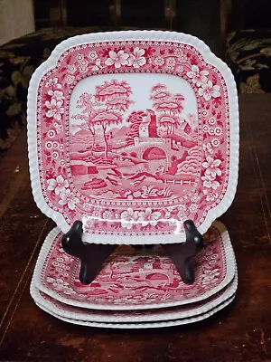 Buy 4 Copeland Spode's Tower Pink 8-1/4  Square Salad Plates Old Mark • 56.83£