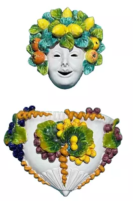 Buy Vintage 2-Piece Face & Planter Della Robbia-style Majolica Faience • 374.60£