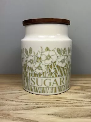Buy Hornsea Fleur Sugar Canister Jar Wooden Lid Green & White Vintage 1970s • 8.99£