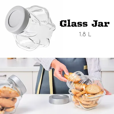 Buy Glass Jar Herbs Cereal Top Air Tight Lid Round Container Preserver 1.8L • 9.49£