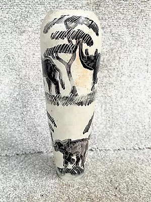 Buy Vintage Heavy Marble Painted Studio Pottery Vase African Animal Design Pattern • 49.99£