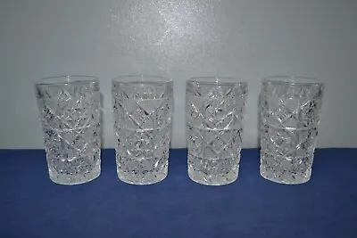 Buy Vintage Heavy Clear Cut Glass Barware Drinking Tumblers Set Of 4 • 56.70£