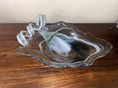 Buy Art Glass Cornucopia Centerpiece Bowl Brown Blue White Console Dish • 17.48£