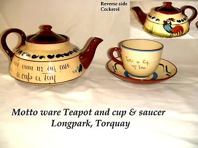 Buy Vintage Longpark Torquay Motto Ware Teapot And Cup & Saucer • 4.99£