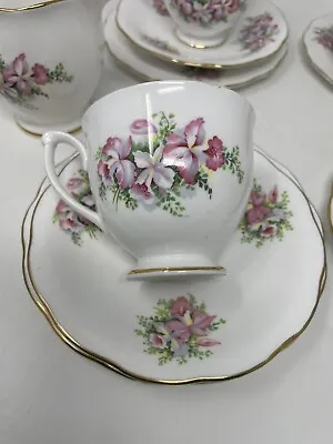 Buy Vintage Queen Anne Floral Flower Bone China Tea Set 6x Trios & Milk Jug • 16£