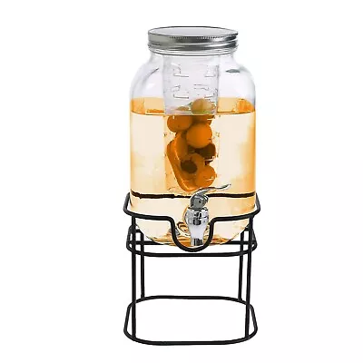 Buy 4L Glass Vintage Beverage Drinks Dispenser On Metal Stand Cocktail Jar With Tap • 14.85£