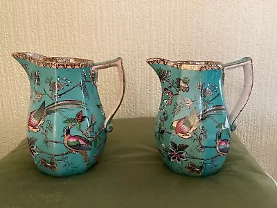 Buy Antique Davenport Turquoise Water Jug With Birds Of Paradise, Circa 1840 • 45£