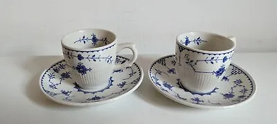 Buy 2 X  Furnivals Denmark Blue & White Demitasse Expreso Coffee Cups & Saucers • 19.99£