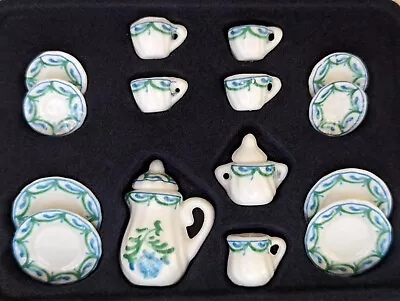 Buy AQUA SWIRLS China Tea Set Porcelain 1:12th Scale Dolls House Miniature UH • 6.50£