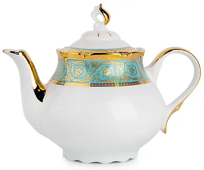 Buy 1.2-qt Czech Porcelain Tea Pot Gold Turquoise Teapot European Fine China Teapot • 80.98£