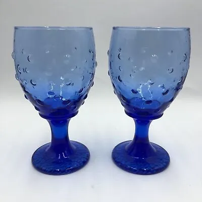 Buy Cobalt Blue Drinking Glasses Set Of 2 Goblets With Dot Texture Drinkware  • 31.79£