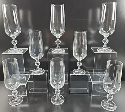 Buy 8 Import Assoc Claudia Fluted Champagne Set Vintage Crystal Clear Ball Stems Lot • 64.24£