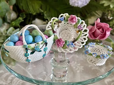 Buy Antique Crown Staffordshire Flower Baskets & White Celeste Blue Basket Minton? • 35£