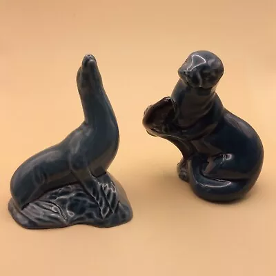 Buy 2 Poole Pottery Ceramic Figurines - Otter With Fish + Seal In Teal • 8.99£
