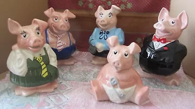 Buy Full Set Of 5 X Natwest Pigs Family Piggy Banks Money Boxes 1980s WADE • 35£