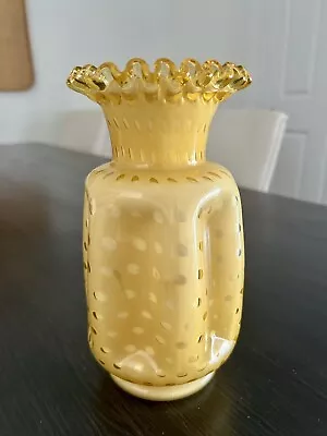 Buy Vintage FentonHoney AmberBubble OpticPinch CrimpRuffle Edge Vase. • 118.40£