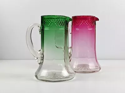 Buy Two Large Antique 19th Century Cut Glass Water Jugs, Cranberry Pink And Green • 125£