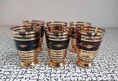 Buy 50s 60s Retro Vintage Wine & Gold Stripe Drinking Cocktail Shot Glasses Set MCM • 20£