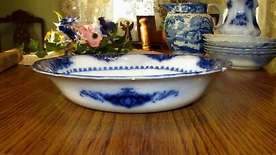 Buy Antique Fancy Flow Blue Oval Serving Bowl Raleigh Pattern Royal Alfred Meakin  • 21.12£