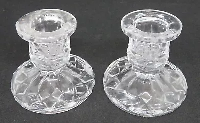 Buy Clear Glass Vintage Art Deco Antique Pair Of Small Dwarf Candlesticks • 25£