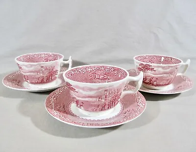 Buy Set Of 3 Royal Staffordshire Jenny Lind Red Pink Coffee Tea Cups & Saucers • 19.25£