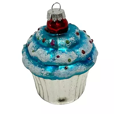 Buy Vintage Blown Glass Cupcake With Sprinkles Christmas Ornament Teal • 11.57£