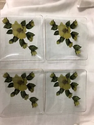 Buy Chance Brothers Yellow Wild Rose Glass Side Plates X4 -vintage 1960's • 9.99£