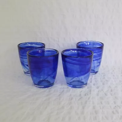 Buy Blue Swirl Glass Tumblers, Set Of 4, Heavy Chunky Glass Marbled • 35£