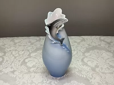 Buy Signed Franz Small Porcelain VASE Dolphin Jumping 6  Tall Wavy Top READ • 38.35£