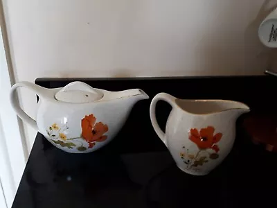 Buy Kernewek (Cornwall) Poppy Patterned Tea Pot & Milk Jug • 10£