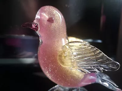 Buy VTG Murano Salviati FMCM Pink Glass & Gold Leaf Dove / Bird On A Leaf  Sculpture • 45.99£