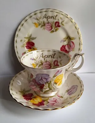 Buy Royal Albert China APRIL Sweet Pea Flowers Of The Month Trio - Cup Saucer Plate • 19.99£