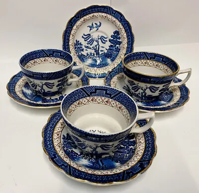 Buy Booths 'Real Old Willow'  Three Cups & Four Saucers 1940s  A8025 • 20£
