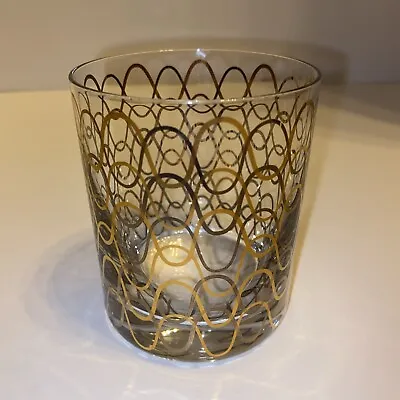 Buy MCM Art Deco Barware Rocks Glass Gold Design  Swirls Squiggly • 6.61£