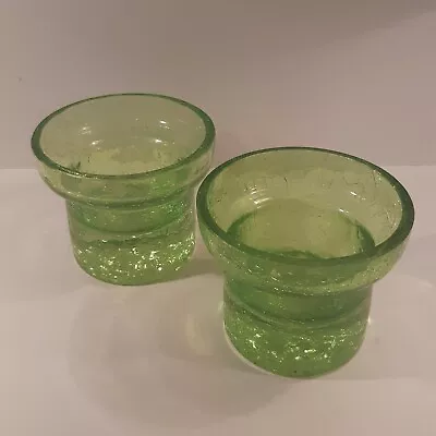 Buy Crackle Glass Candle Holders - Vintage Pair -  Lime Green • 9.99£