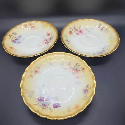 Buy 3x George Jones & Sons Crescent China Saucers Floral Design Gold • 10£