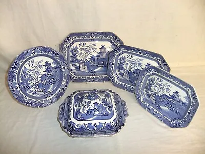Buy Burleigh Ware England - Willow - Vintage Blue Tableware, Gilded Rim - 8F2B • 35£