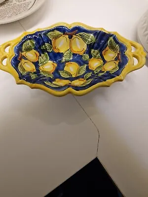Buy One Amalfi Pottery Aqua Bowl Lemon Design Fruit Bowl  • 25£