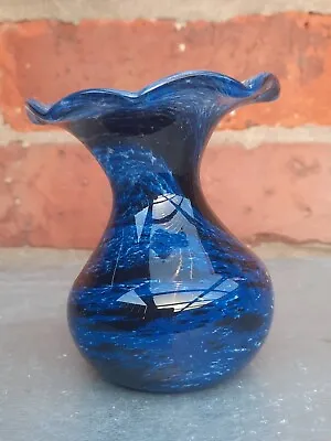 Buy Vintage Alum Bay Isle Of Wright Blue Art Glass Vase Original Sticker • 14£