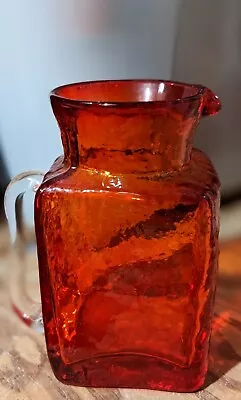 Buy Vintage Hand Blown Orange Crackle Glass Small Pitcher Vase • 8.52£