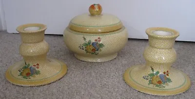 Buy Antique Booths Silicon China Lidded Pot With Matching Candlestick Holders • 9.99£