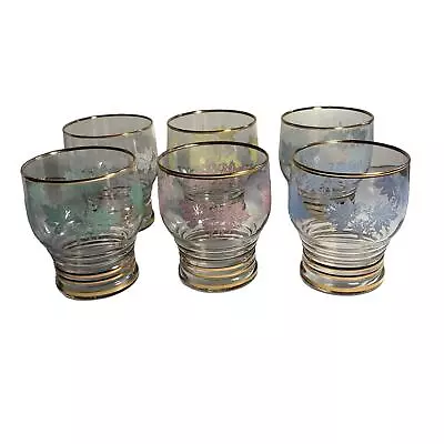 Buy Mid Century Shot Tumbler Drinking Glasses Textured Leaf Pattern Gold Trim 1950's • 19.99£