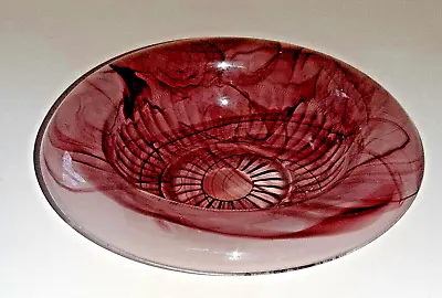 Buy Small Davidson Art Deco Purple / Amethyst Swirl Cloud Slagg Glass Bowl • 9.99£