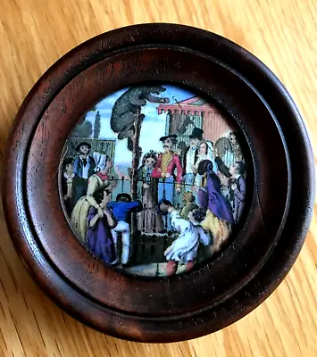 Buy Small Pratt Ware Pot Lid  With Wooden Frame Bear And Circus / Zoo Scene 1800's • 16£